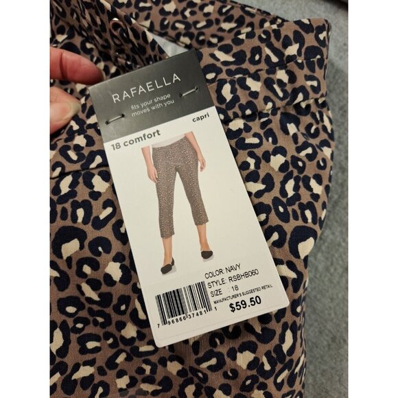 Rafaella Capri Pants Women 18 Comfort Animal Leopard Print Navy Stretch NWT - Picture 1 of 9